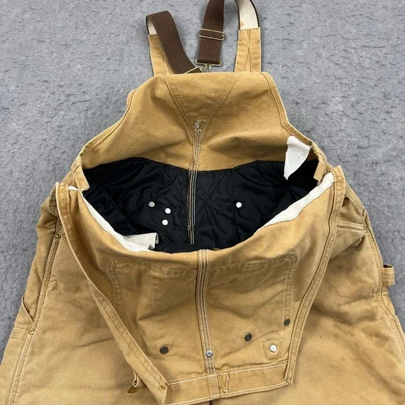 VTG Carhartt Bib Overalls Mens 36x30* Quilt Lined Double Knee Duck Canvas R03BRN